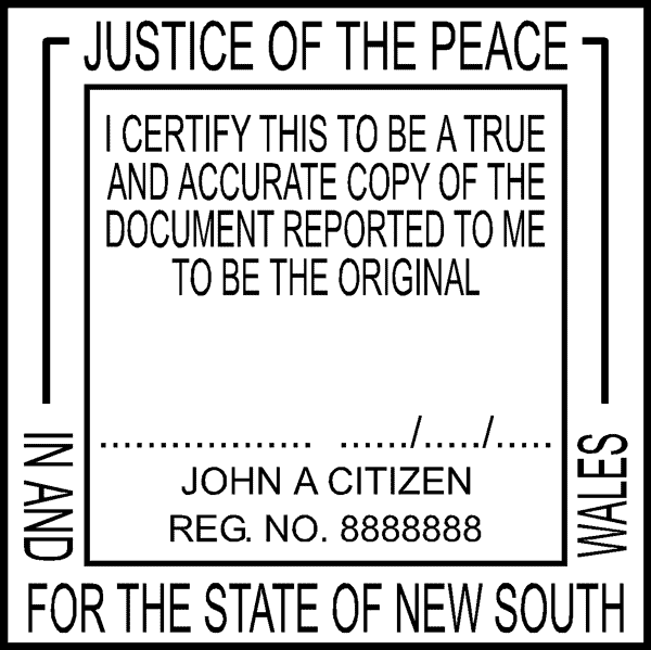 JP-S  Stamp NSW, VIC, ACT, TAS. I Certify this to be a True Copy..... (SQUARE)
