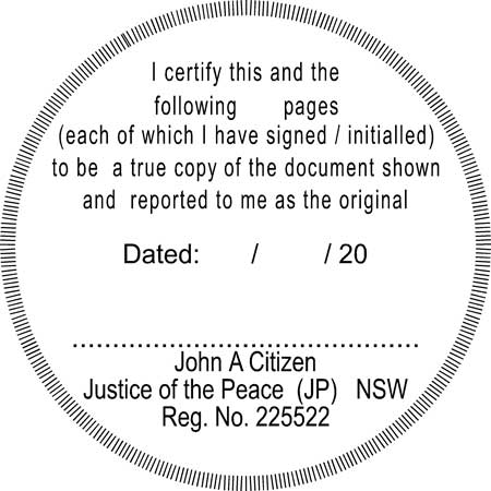 JP12 Stamp NSW, VIC, ACT, TAS  I-Certify-this-to-be.......multiple-pages - round shape