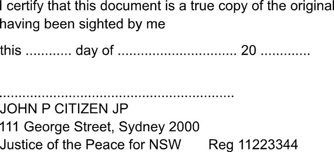 JP Stamp NSW With Address - I Certify this document to be a...... (For Single Pages)