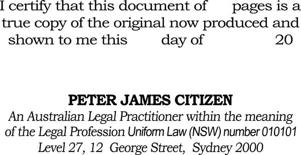 Certification Stamp An Australian Legal Practioner within the meaning........