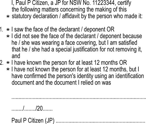 JP 15 Stamp - Identification Wording for Affidavits and Stat Decs