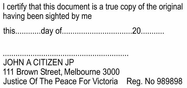 JP Stamp VIC - I Certify this document is a...... (For Single Pages)