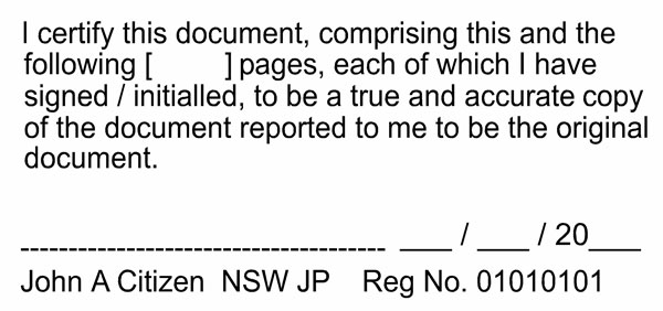 JP Stamp NSW  I certify this document, comprising this.....(multiple pages)